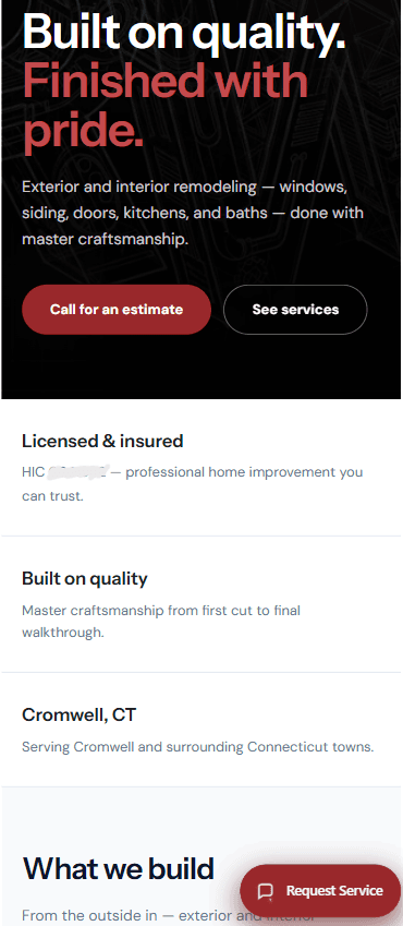 Contractor site with a custom chat button